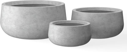 Kante 19.6",15.7",11.8" Dia Round Concrete Planters Set of 3, Outdoor Indoor Garden Plant Pots with
