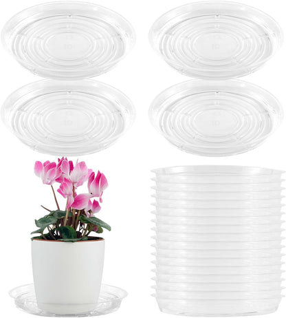 20 Pack Clear Plastic Plant Saucer 10 Inches Drip Trays Large Plant Plate Dish for Indoor Flower
