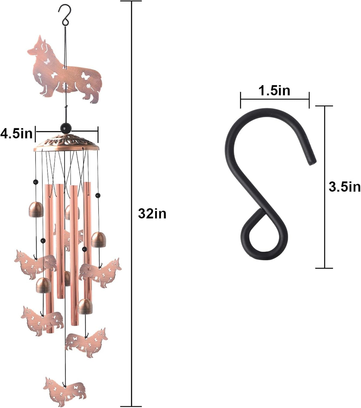 Dachshund Wind Chimes - Handcrafted Brass Unique Outdoor Musical Decor for Garden,Patio & Nursery