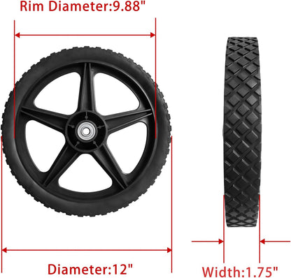 Parts Camp 12" Lawn Mower Wheels Kits 12 x 1.75'' Spoked Plastic Wheel and Tire For Push Mower