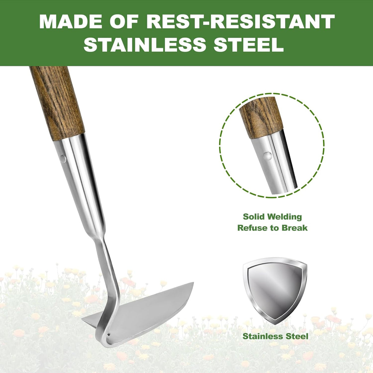 Haliaeetus Sickle Hoe, 58'' Long Handle Japanese Hand Hoe for Standing to Remove Weed, Stainless
