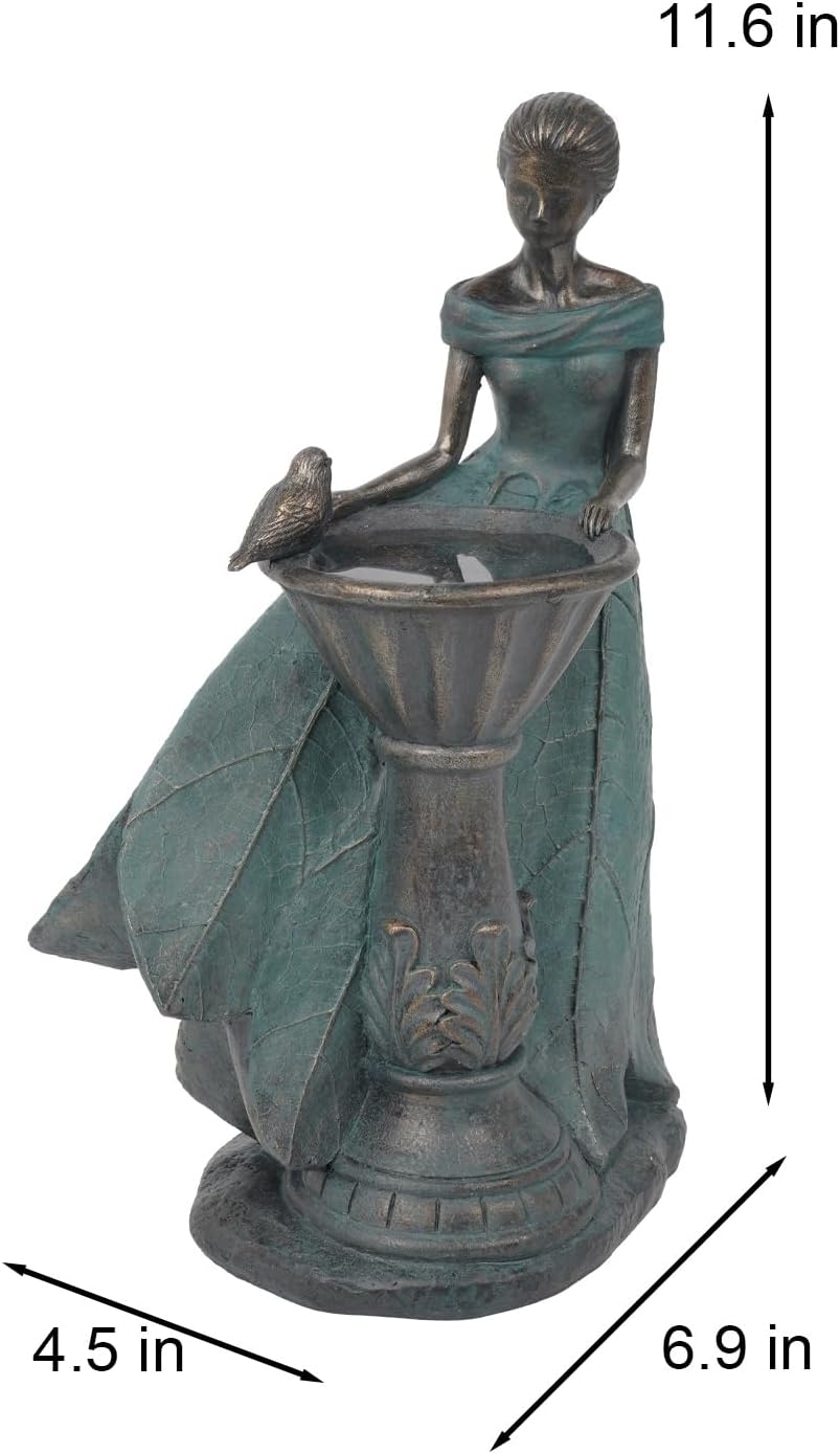 DiliComing Fairy Outdoor-Statues Garden-Decor with Solar - 12 Inch Resin Leaf Girls Birdbath