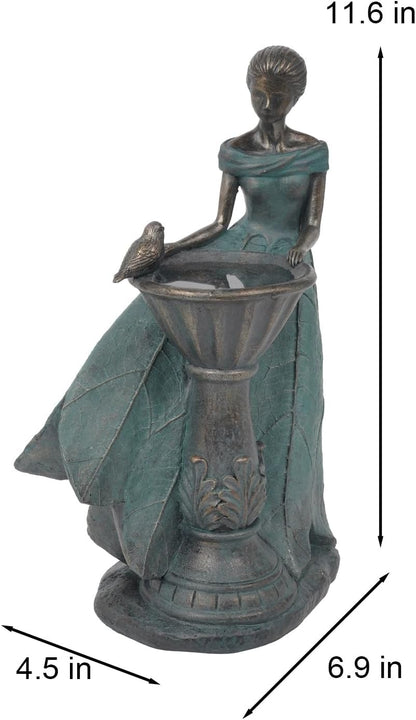 DiliComing Fairy Outdoor-Statues Garden-Decor with Solar - 12 Inch Resin Leaf Girls Birdbath