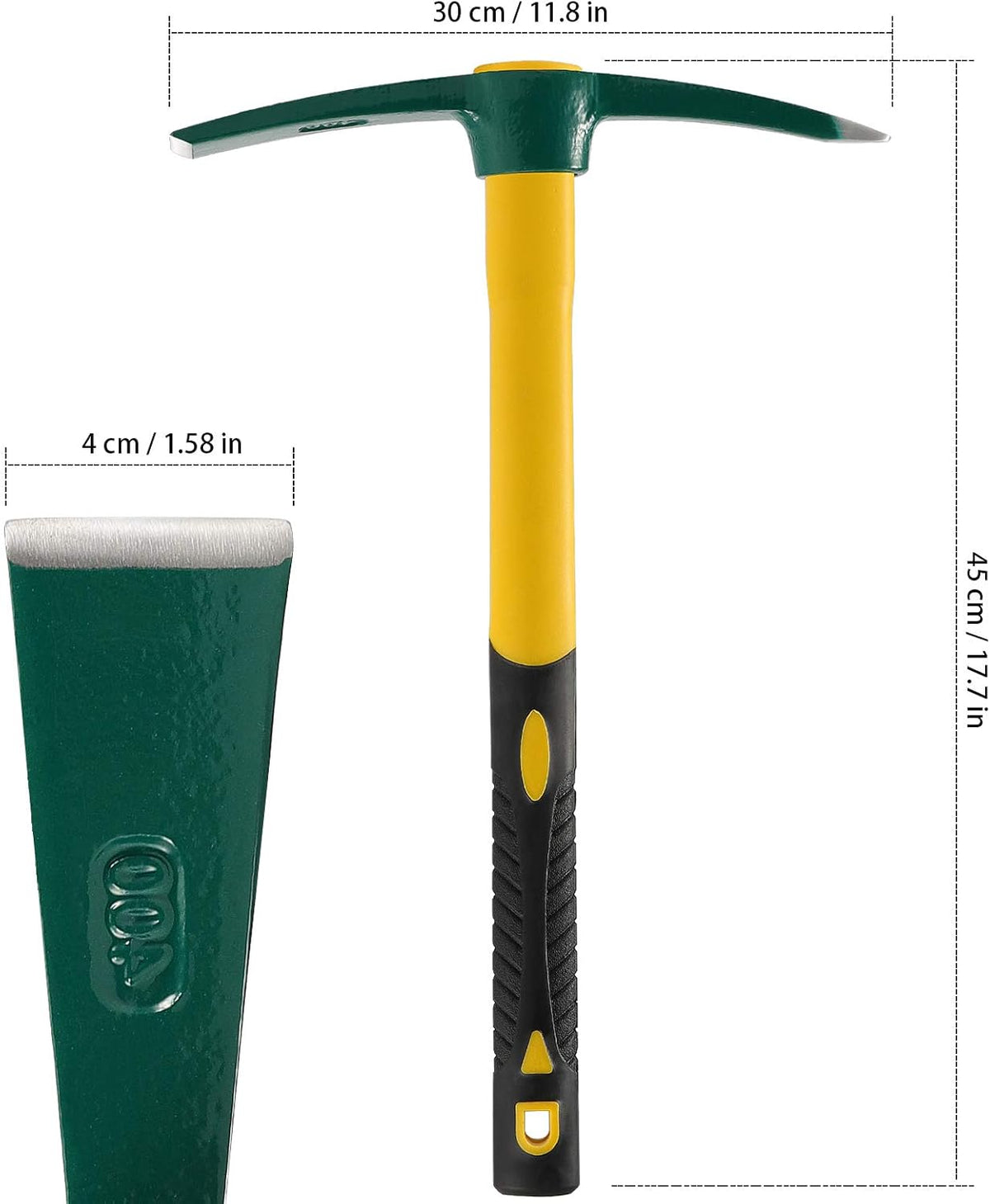 KEILEOHO 17.7 Inches Pick Mattock Hoe, Forged Weeding Garden Pick Axe with Rubber Handle, Weeding