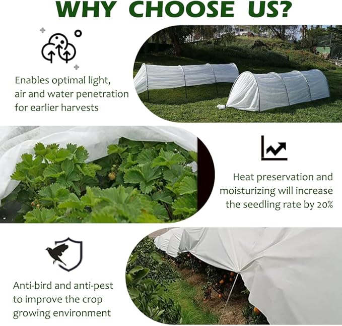 Plant Freeze Protection Cover, 10x50ft Frost Cloth Winter Garden Blanket, Floating Row Cover for