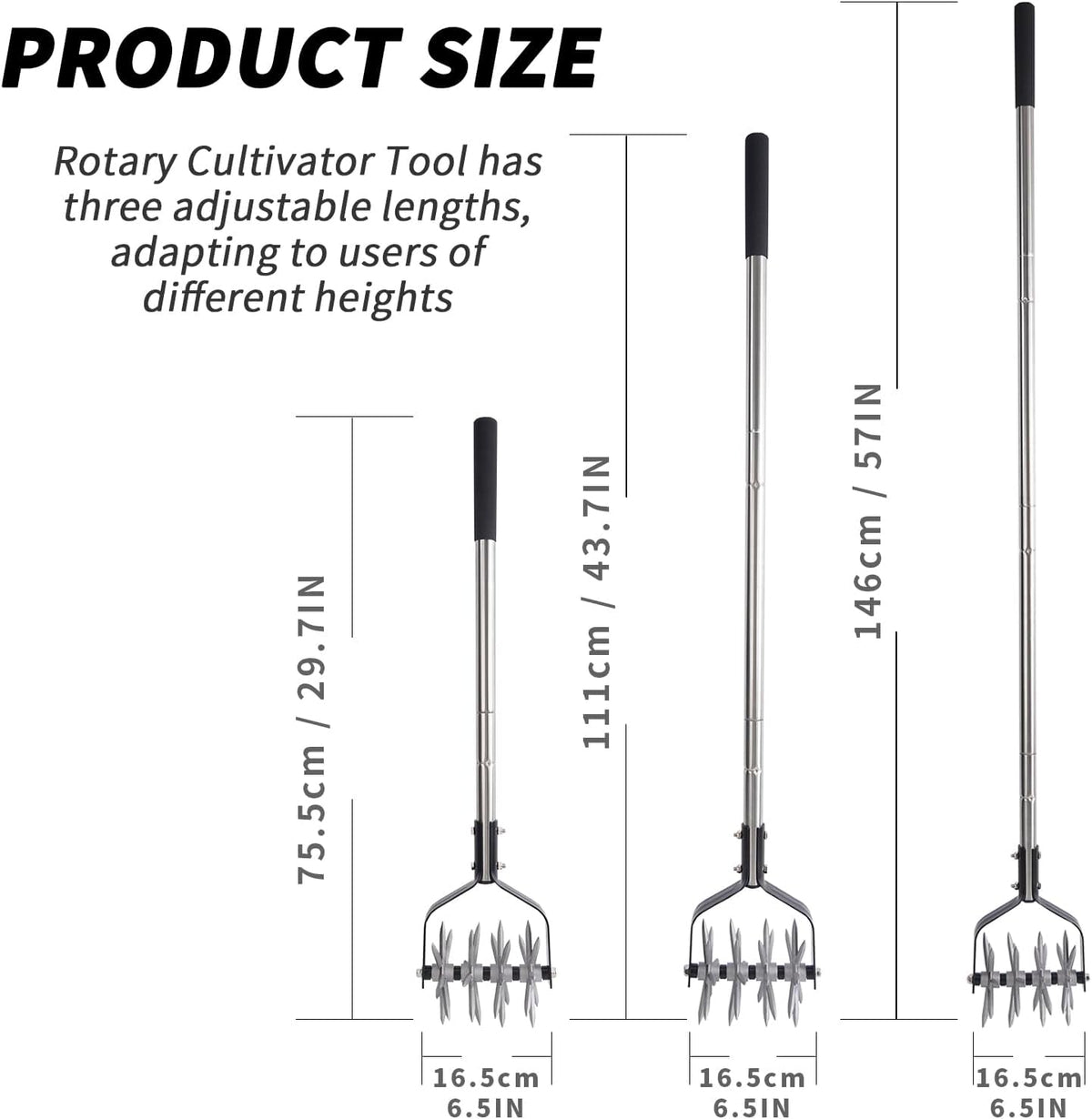 Rotary Garden Tool, Adjustable Hand Tiller, Long Handle Cultivator for Aerating, Weeding, Planting