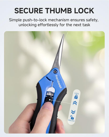 Fondwell 6.5" Pruning Shears Trimming Scissors: 2 Pack of Small Garden Snips with Micro Tip - Plant