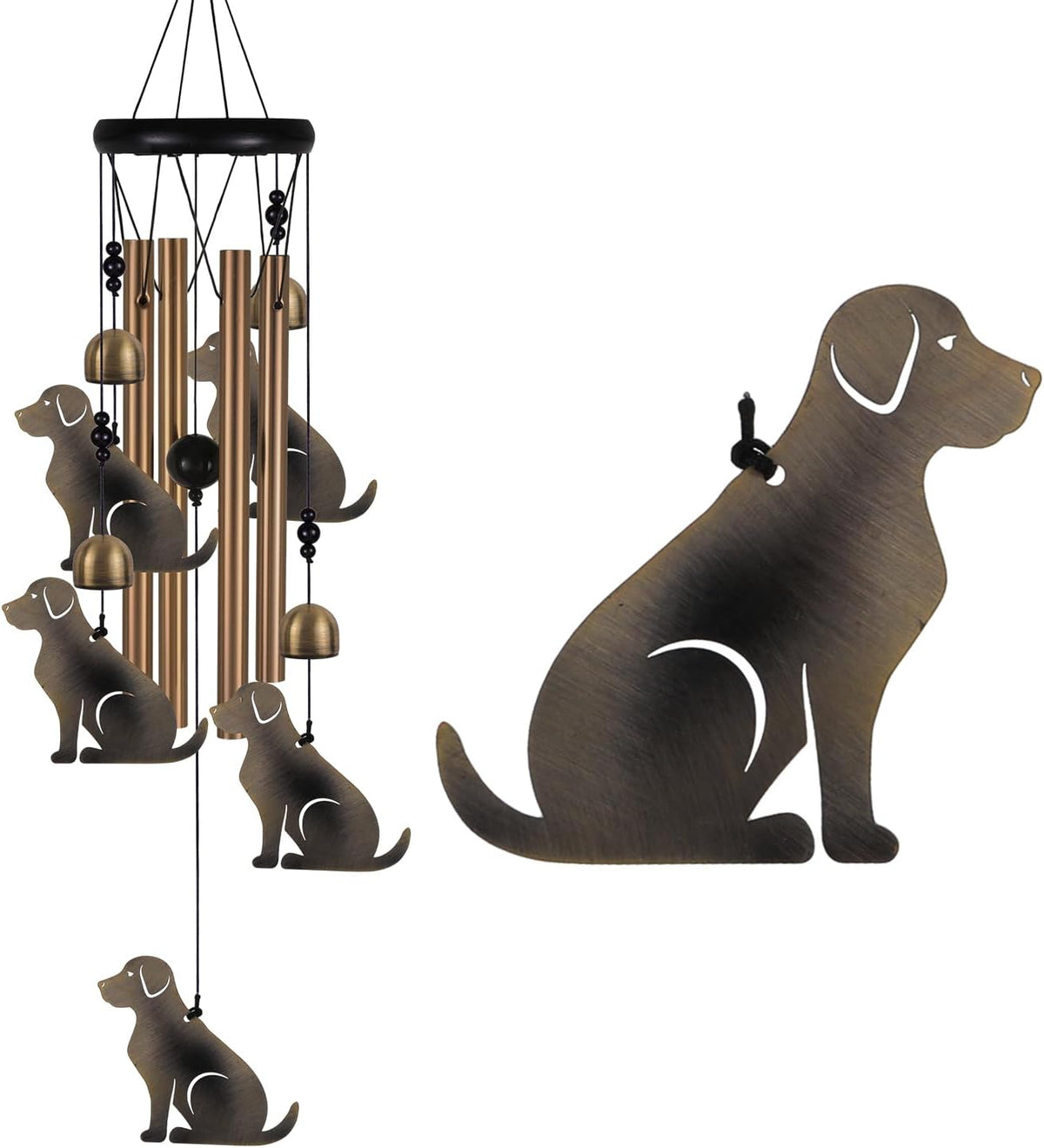 Garden Dog Wind Chimes Outdoor Indoor Decor - with 4 Tubes 4 Bells 5 Dogs Wind Chime, Mobile