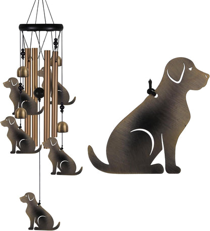 Garden Dog Wind Chimes Outdoor Indoor Decor - with 4 Tubes 4 Bells 5 Dogs Wind Chime, Mobile