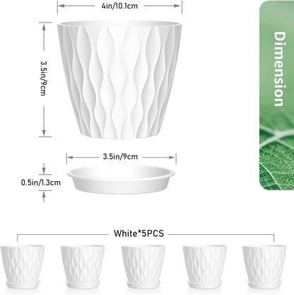 4 inch Small Plastic Nursery Pots, 5 Pack Water Ripples Plant Pots for Indoor Plants, Flower Pots