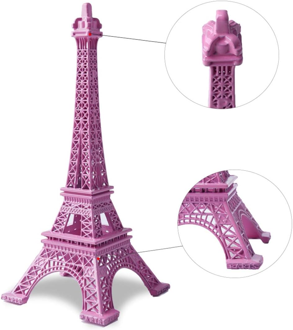 ESHATO Pink Metal Eiffel Tower Statue, 7inch Decorative Figurine Replica Stand Holder for Cake