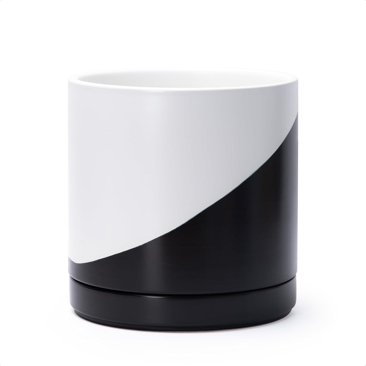 D'vine Dev 8.2 Inch Ceramic Planter Pot with Drainage Hole and Saucer, Indoor Cylinder Round