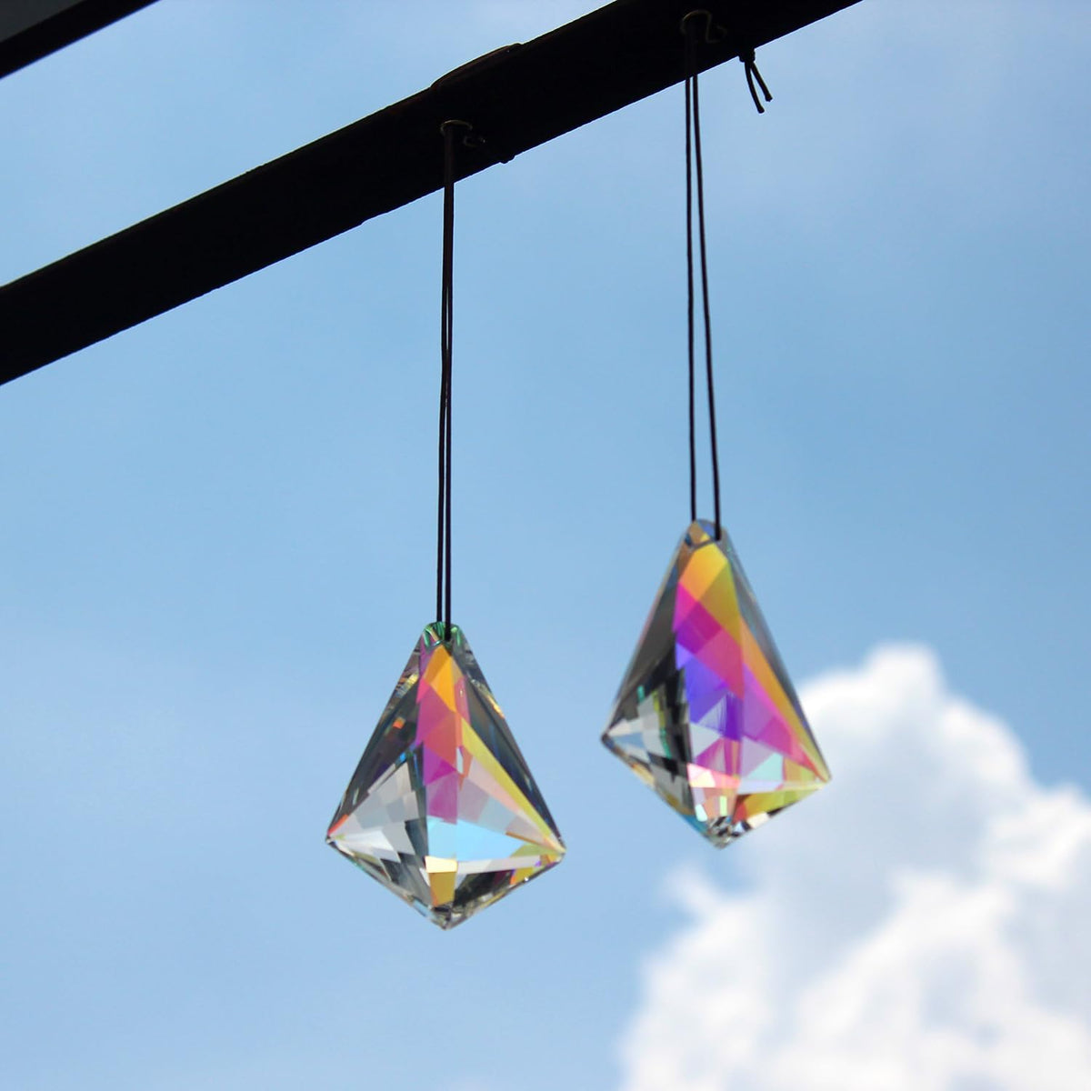 2PCS 5" Large Crystal Sun Catcher Prisms, STINO Hanging Suncatchers with Glass Prism, Rainbow Maker