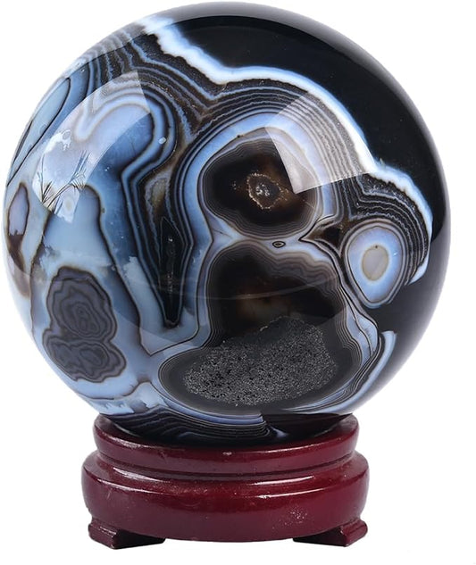JIC Gem Black Onyx Agate Large Crystal Ball 3.5-4 inch(90-100mm) Round Healing Crystals Decorative