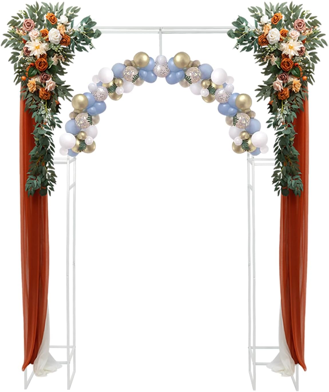 Wedding Arch Backdrop Stand, White Double Square Arch Backdrop Stand for Ceremony, 7.87ft Tall
