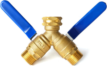 Garden Hose Splitter 2 Way Heavy Duty, Brass Faucet Adapter With Long Handle For Gardening Water