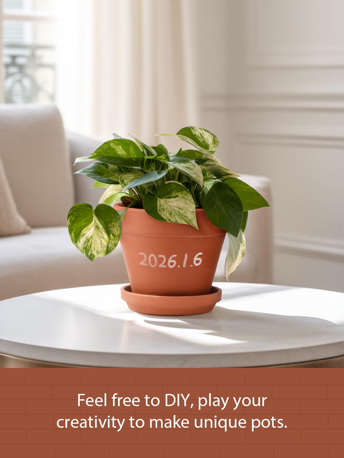 INGOFIN Terracotta Pots Set with Saucer - 2-Pack Ceramic Clay Planters with Drainage Hole, Garden