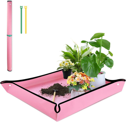 SupKing Repotting Mat for Indoor Plant Transplanting 29.5"x 29.5" Pink Garden Mat for Plant Lovers