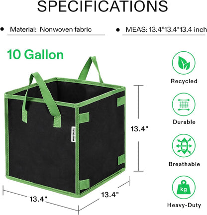 VIVOSUN 5 Pack 10 Gallon Square Grow Bags, Thick Nonwoven Cubic Fabric Pots with Handles for Indoor