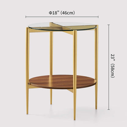 Round Glass End Table, Mid-Century Modern Design Sofa Table for Living Room, D18 x H23, 2-Tier