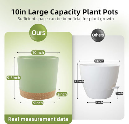 QCQHDU 10 inch Plant Pot, 2 Pack Planters for Indoor Plants with Drainage Holes & Saucer, Outdoor