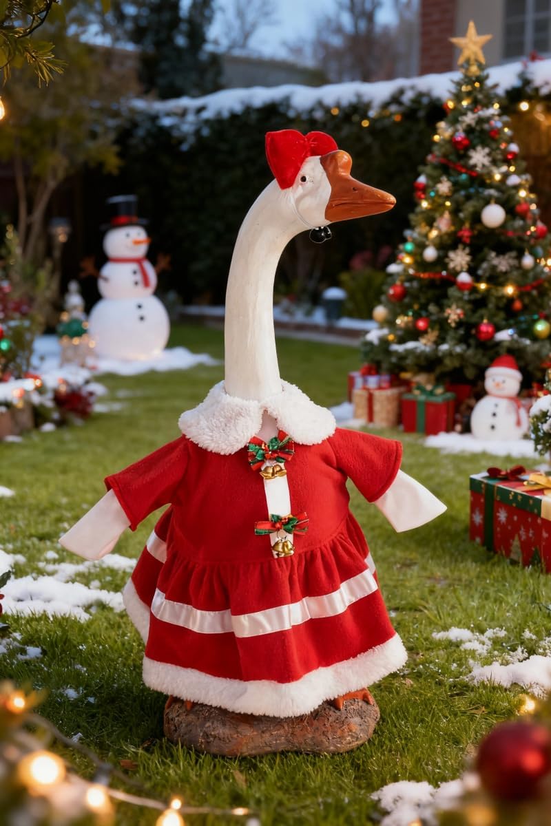 Christmas Porch Goose Outfit - 23" Goose Costume Festive Outfit for Cement Plastic Porch Goose
