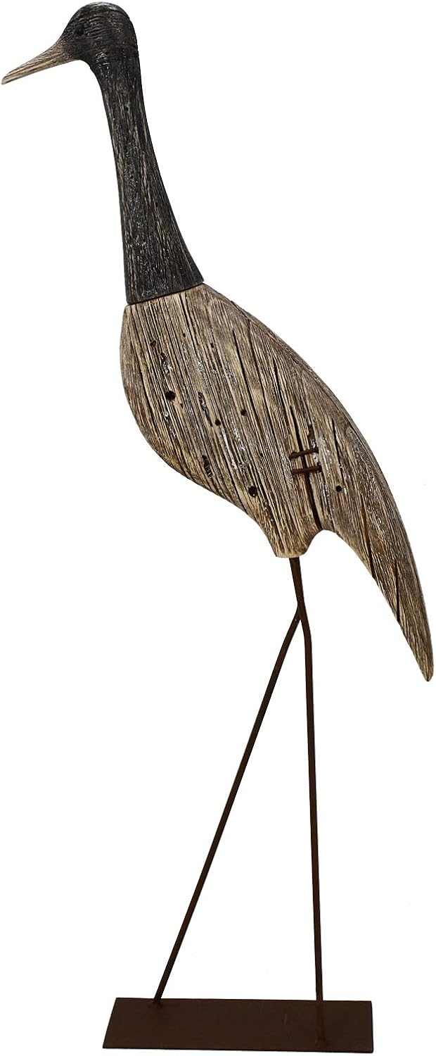 Morning View Wooden Crane Decor Wood Sea Birds Statue Bird Figurines Seabird Statue Standing Cranes