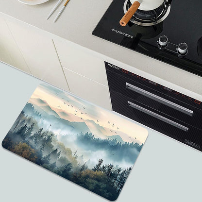 Bath Mat-Bathroom Rug，Beautiful Misty Forest-Absorbent Non Slip Quick Dry Stain Resistant Easy to