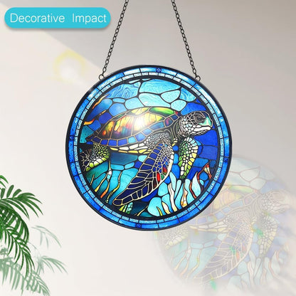 Stained Glass Turtle Suncatcher Window Hanging - Handmade Sea Turtle Suncatchers for Windows with