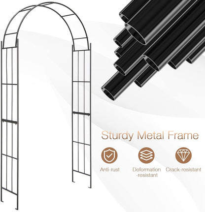HAPPYGRILL Garden Arch, Garden Arbor with Trellis, Outdoor Garden Arbor with Stakes, Metal Garden