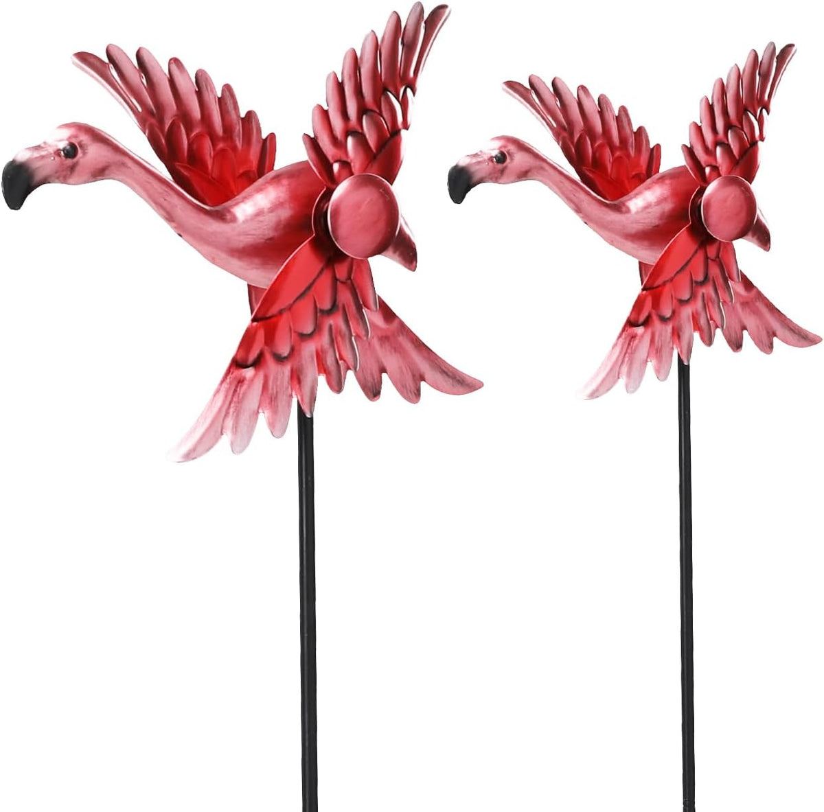 WONDER GARDEN Wind Spinners Outdoor - 2 Pack Small Metal Flamingo Wind Spinner Windmill, Wind