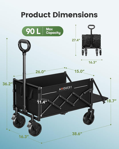 AMADA HOMEFURNISHING Wagon Cart Foldable, Collapsible Wagon Cart with 360 LBS Max Load & Expandable