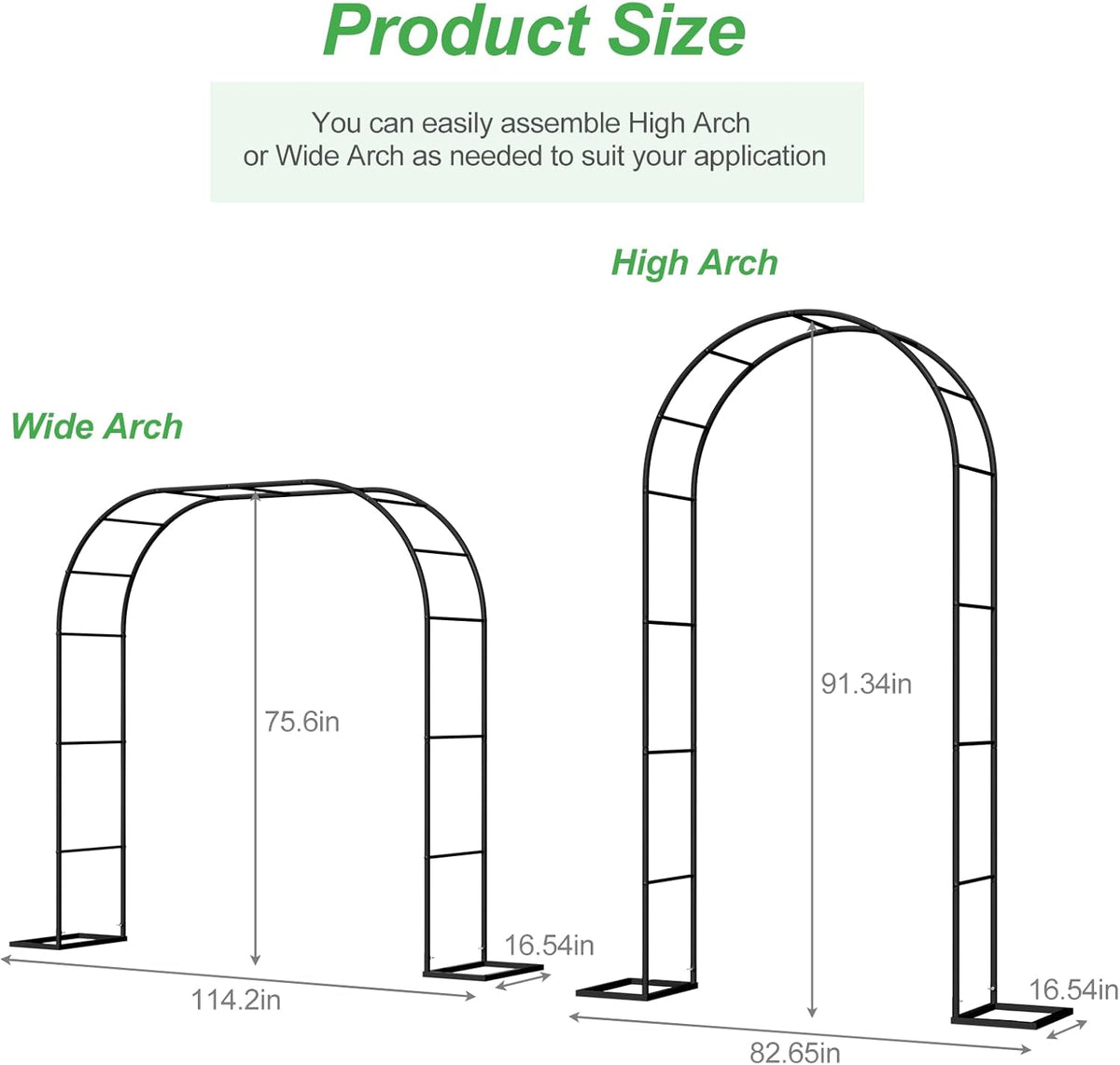 Metal Garden Arch Trellis Arbor, Wedding Arch Stand with Steel Frame,5.3'W * 7.6'H or 7.9'W * 6.3'H