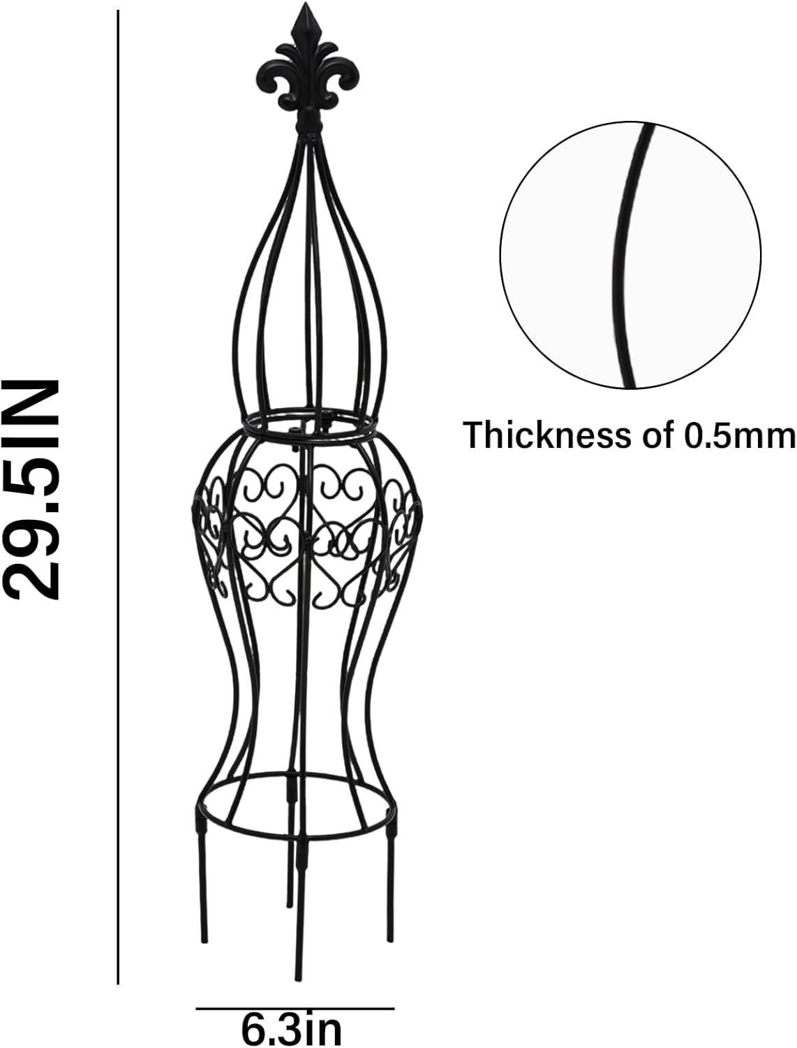 Obelisk Metal Garden Trellis for Climbing Plants - 29.5 in by 6.3 in Durable Iron Structure, Easy