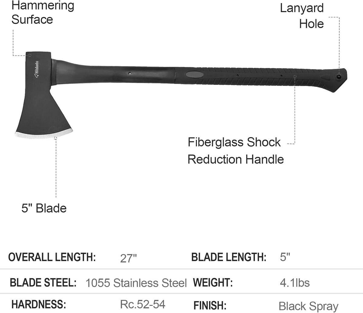 Splitting Axe, 27" Camping Chopping Hatchet for Firewood Splitting, Forged Carbon Steel Heavy Duty