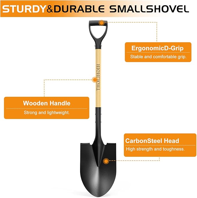 HIGHLIGHT Spade, Heavy Duty Gardening Shovel, Garden Shovel 41 inch for Digging, Round Shovel with