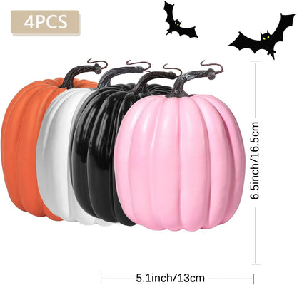 Artmag 6 Inch Large Artificial Pumpkins, 4PCS Big Colorful Pumpkins Faux Foam Harvest Pumpkins for
