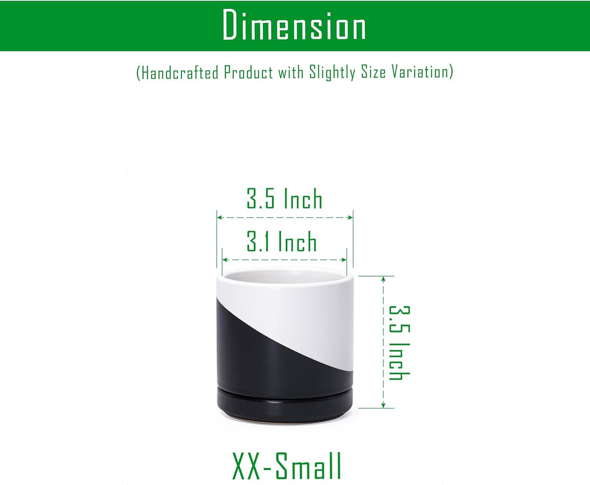 D'vine Dev 3.5 Inch Ceramic Planter Pot with Drainage Hole and Saucer, Indoor Cylinder Round