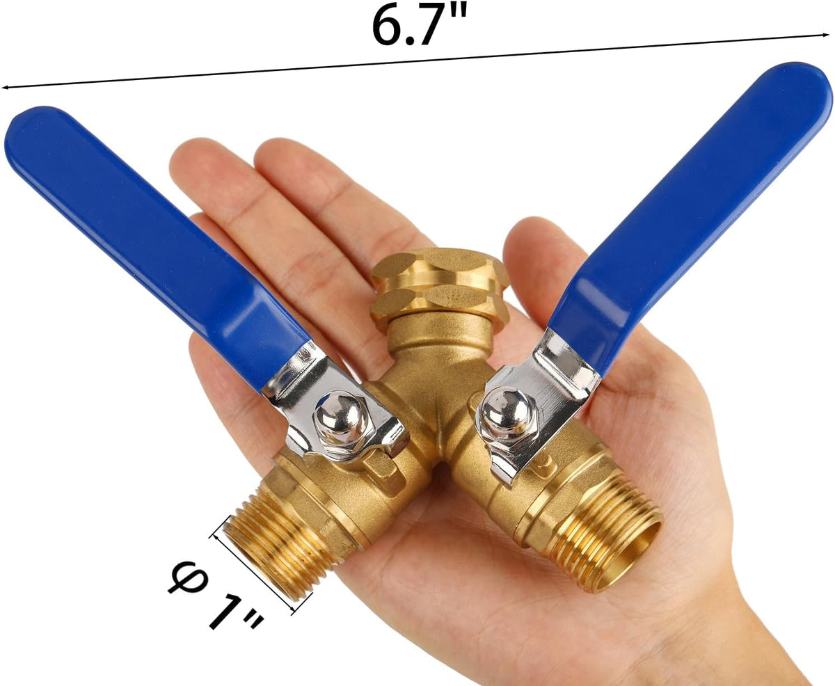 Garden Hose Splitter 2 Way Heavy Duty, Brass Faucet Adapter With Long Handle For Gardening Water