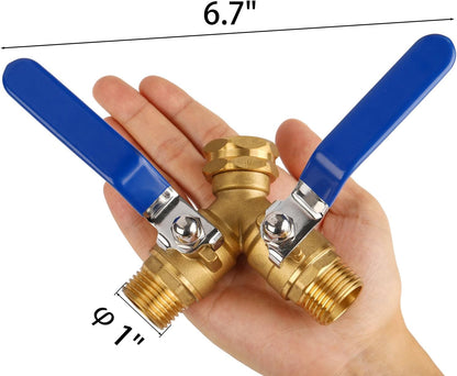 Garden Hose Splitter 2 Way Heavy Duty, Brass Faucet Adapter With Long Handle For Gardening Water