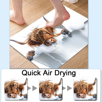 Bath Mat-Bathroom Rug，Bath, Highland Cattle-Absorbent Non Slip Quick Dry Stain Resistant Easy to