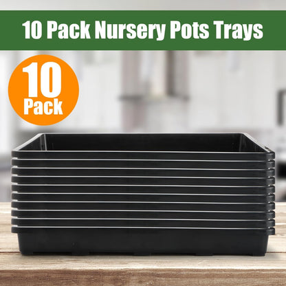 10 Pack Nursery Pots Trays (17"x11"x2"), Plastic Flat Seed Starter Trays, Durable Carrying Seedling