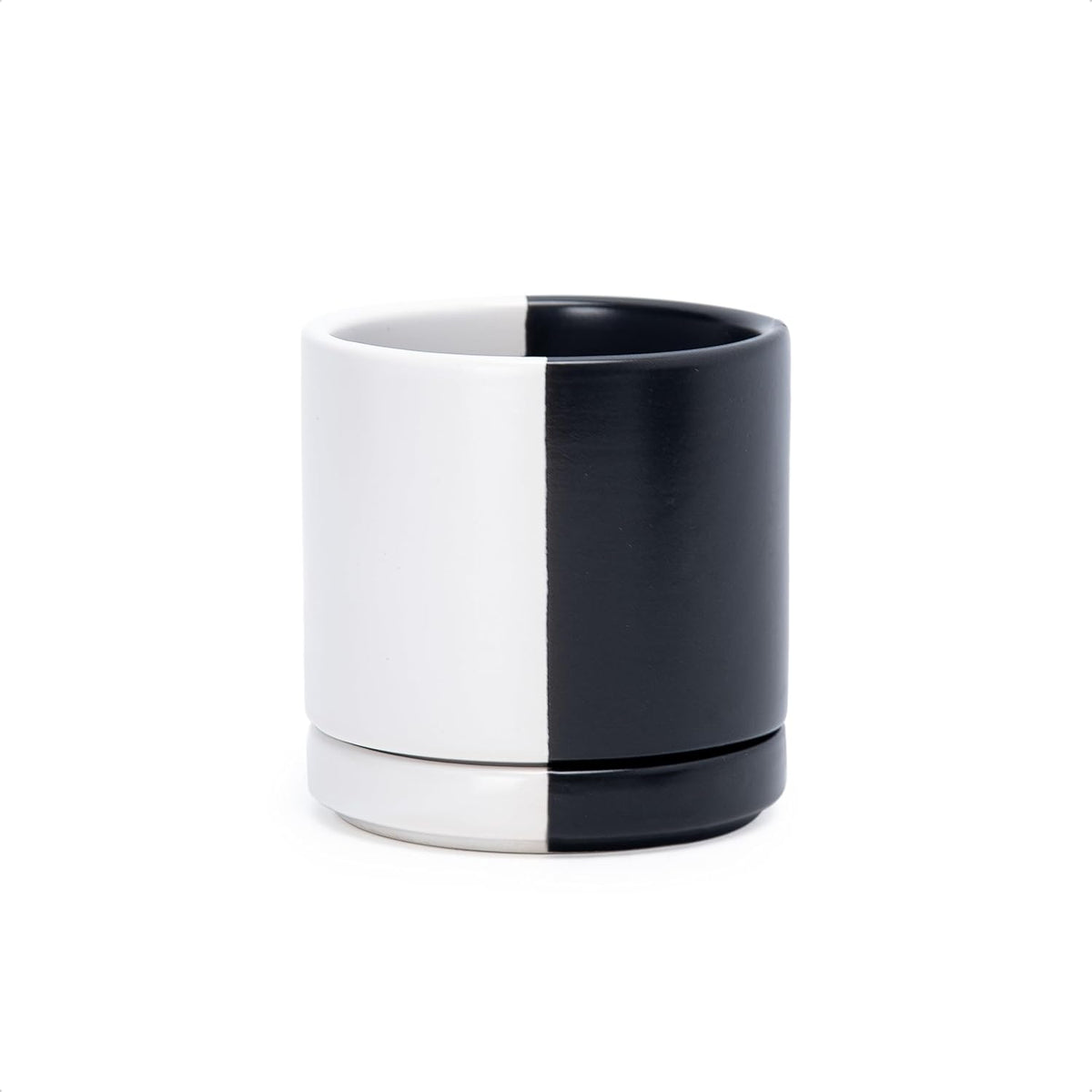 D'vine Dev 3.5 Inch Ceramic Planter Pot with Drainage Hole and Saucer, Indoor Cylinder Round