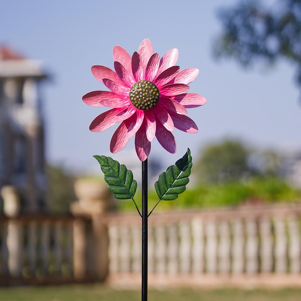 Viveta Wind Spinner Outdoor, Decorative Wind Sculpture wtih Sturdy Stake,Pink Pinwheels for Yard