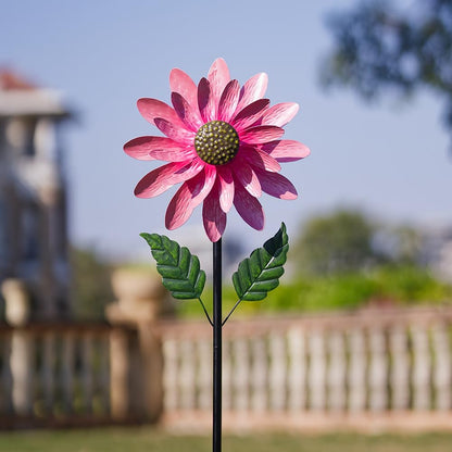 Viveta Wind Spinner Outdoor, Decorative Wind Sculpture wtih Sturdy Stake,Pink Pinwheels for Yard