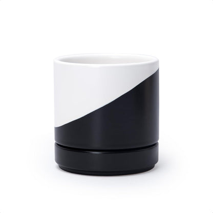 D'vine Dev 4.7 Inch Ceramic Planter Pot with Drainage Hole and Saucer, Indoor Cylinder Round