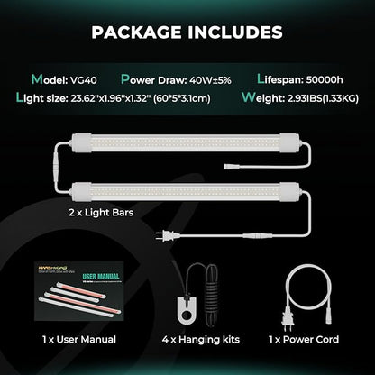MARS HYDRO VG40, 2ft Grow Lights for Indoor Plants, 5000K Full Spectrum, 2x2 Coverage, IP65