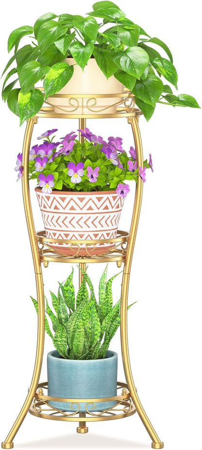 LASZOLA Gold 3 Tier Tall Plant Stand for Indoor Outdoor, Large Multiple Level Flower Planter Holder