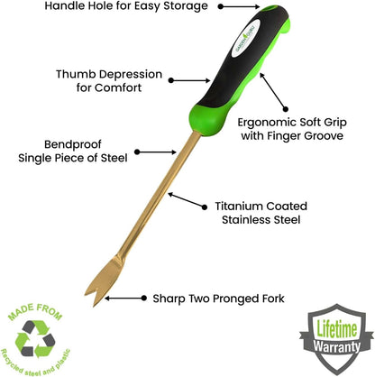 Garden Guru Titanium Dandelion Weeder Tool - Rust Resistant - Ergonomic Handle - Weed Puller for