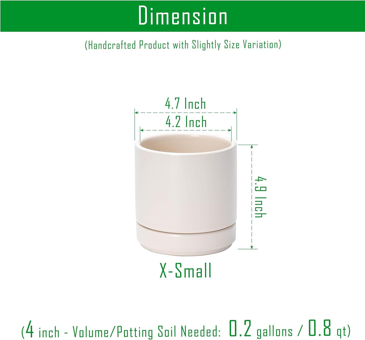 D'vine Dev 4.7 Inch Ceramic Planter Pot with Drainage Hole and Saucer, Indoor Cylinder Round